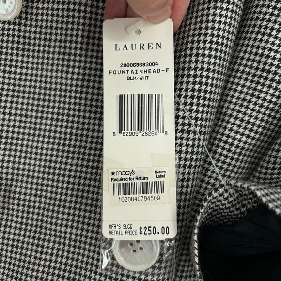 Lauren Ralph Lauren 100% Linen Blazer Jacket Button Up Black White Plaid Size 16 - Picture 8 of 11